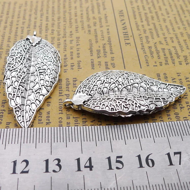 

4pcs Earrings Charms Pendant Antique Silver Color Glossy Leaves Charms 22x49mm