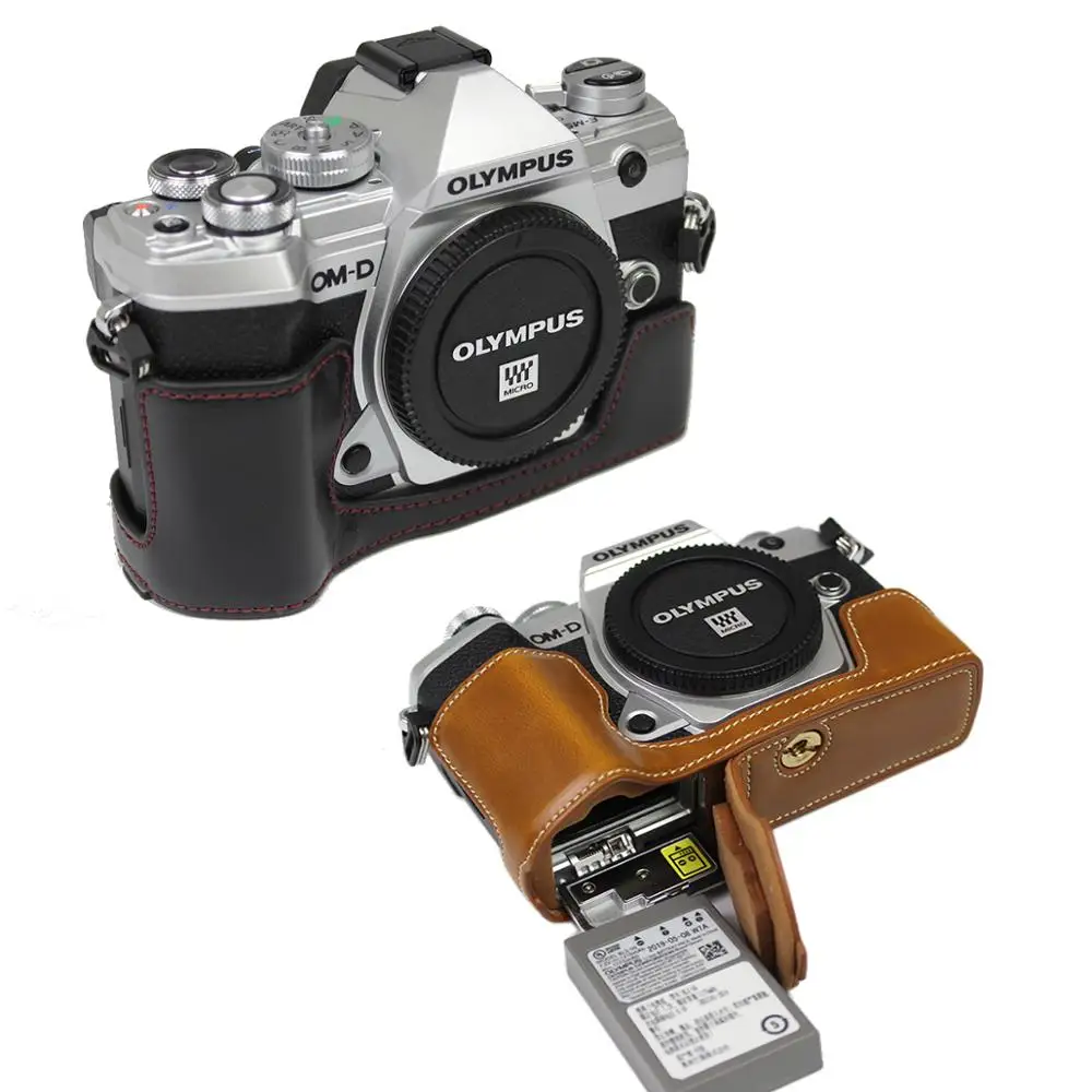 portable PU Leather case Camera bag For Olympus E-M5 Mark III OMD EM5III MarkIII half bottom With Battery Opening | Электроника