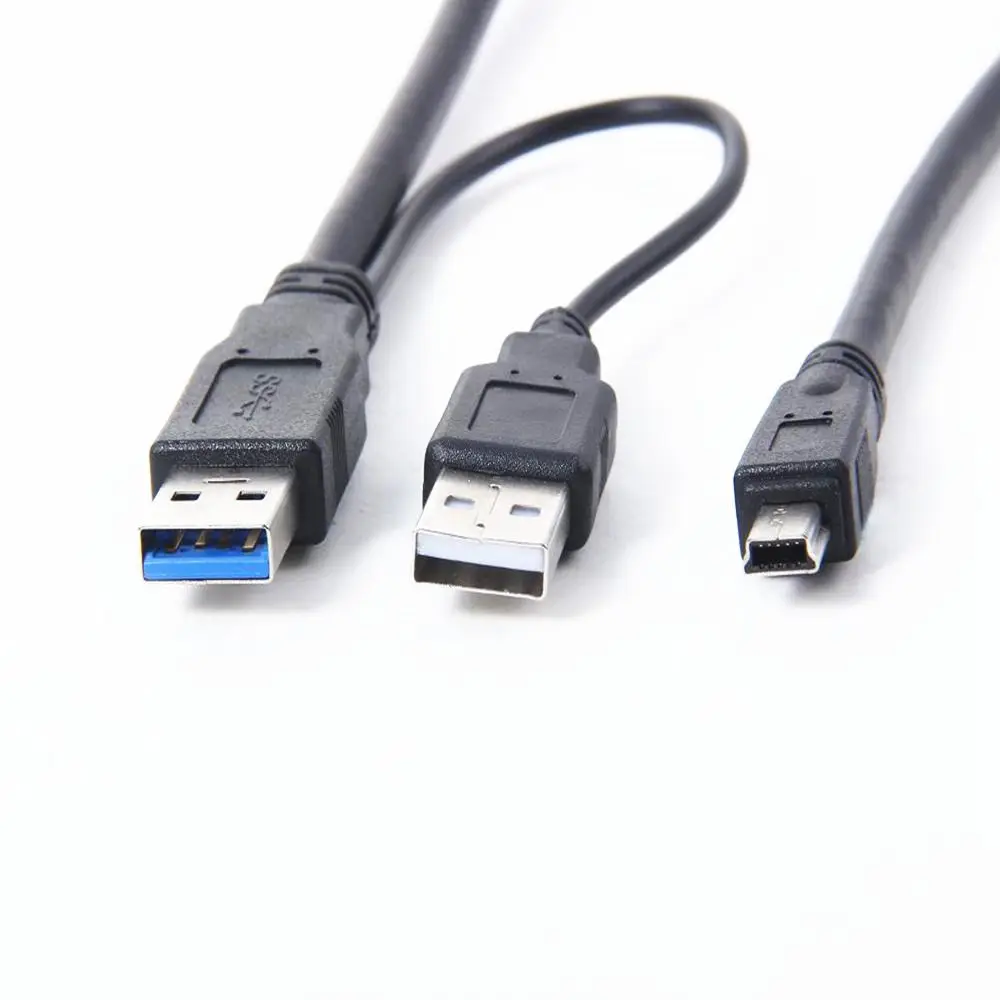 2 в 1 USB2.0 Тип A штекер мини 5P Мужской кабель + USB3.0 мужчин и P2ower Y сплиттер для HDD MP3 MP4