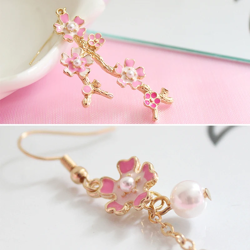SANSUMMER Sakura, Женские Висячие серьги,, дизайн, длинные серьги, асимметричная индивидуальность, для девушек, цветок, висячие серьги, 6667