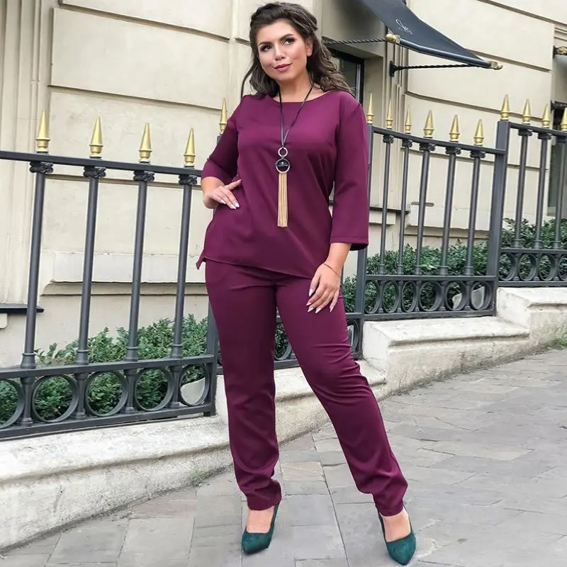 Модный однотонный повседневный костюм большого размера Женская