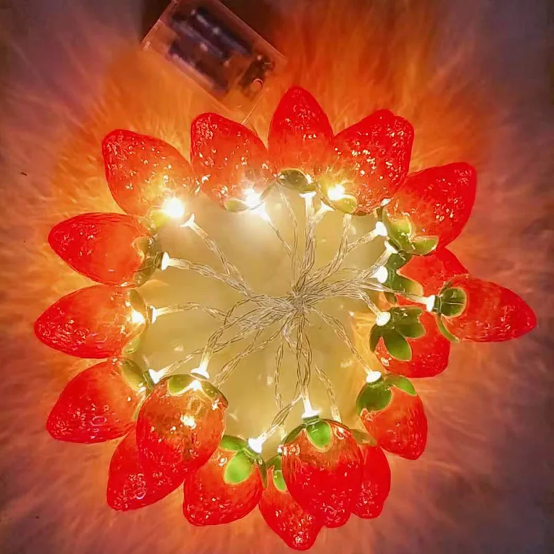 Cadena de luz de UVA y fresa roja para decoración de habitación de niños, lámpara con 10led, iluminación brillante, ahorro de energía, luces nocturnas