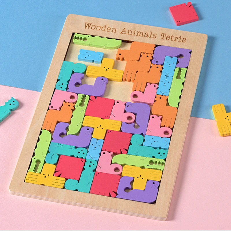 

Красочная 3D головоломка, деревянная головоломка танграмма, игра для Тетрис, Детская Дошкольная Волшебная интеллектуальная обучающая игруш...