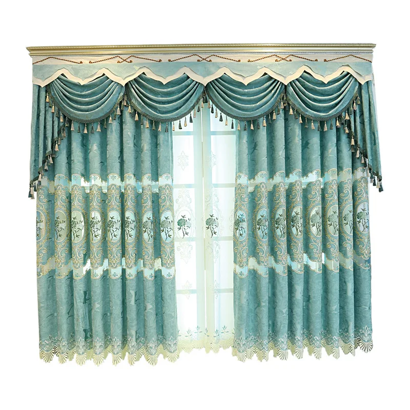 

European-style Chenille Embroidered Curtain for Living Room Bedroom Custom Curtain Curtain Screen Finished Garden Flowers