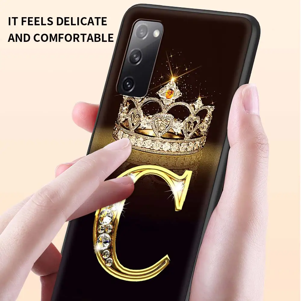 Letter Monogram Gold Marble Case For Samsung Galaxy S22 S21 S20 FE S10 S9 S8 Plus Note 20 Ultra 9 10 Lite Black Soft Phone Coque