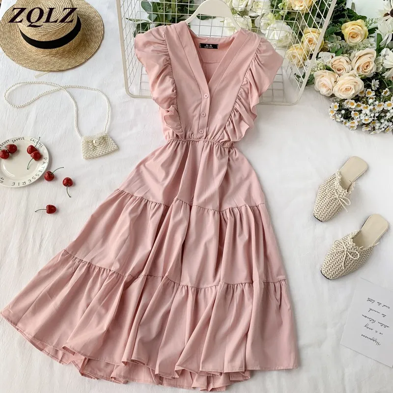 Женское винтажное платье ZQLZ Повседневное с v образным вырезом в богемном стиле