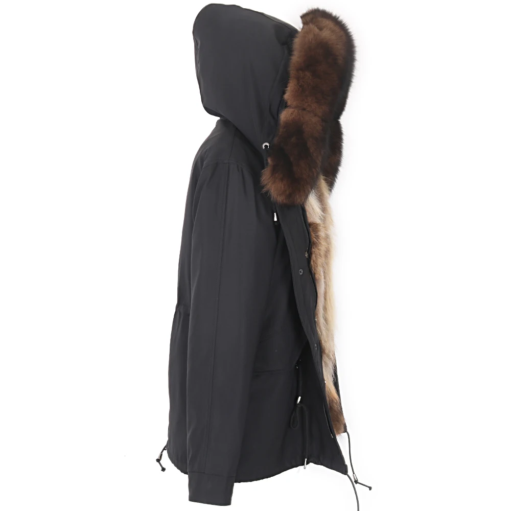 Winter New Short Coat Women Real Fur Coat Waterproof Parka Natural Raccoon Fur Liner and Collar Hooded Casual Jacket