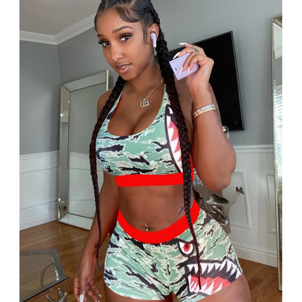 Женский комплект из 2 предметов короткие шорты для упражнений короткий топ с