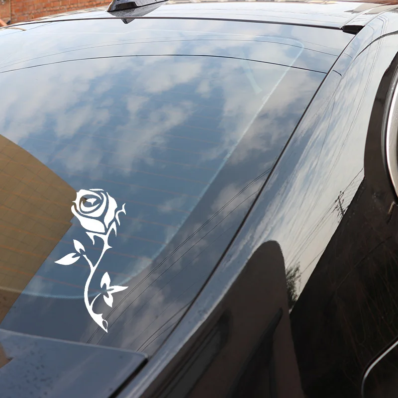 

YJZT 8.5X17.6CM Single Stemmed Rose With Leaves Window Trunk Decoration Car Sticker C25-1303