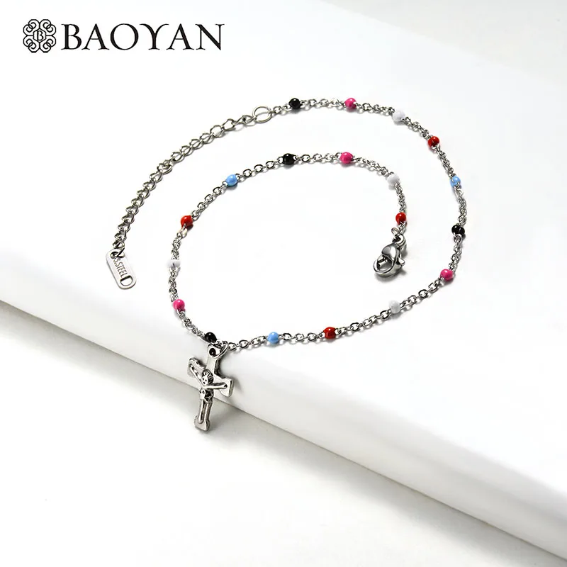 Rainbow Baoyan серебряный цвет Греческий крест очаровательный браслет Модный жемчужный браслет четки с кристаллами ручной работы из нержавеющей стали браслет для женщин - Окраска металла: Rainbow