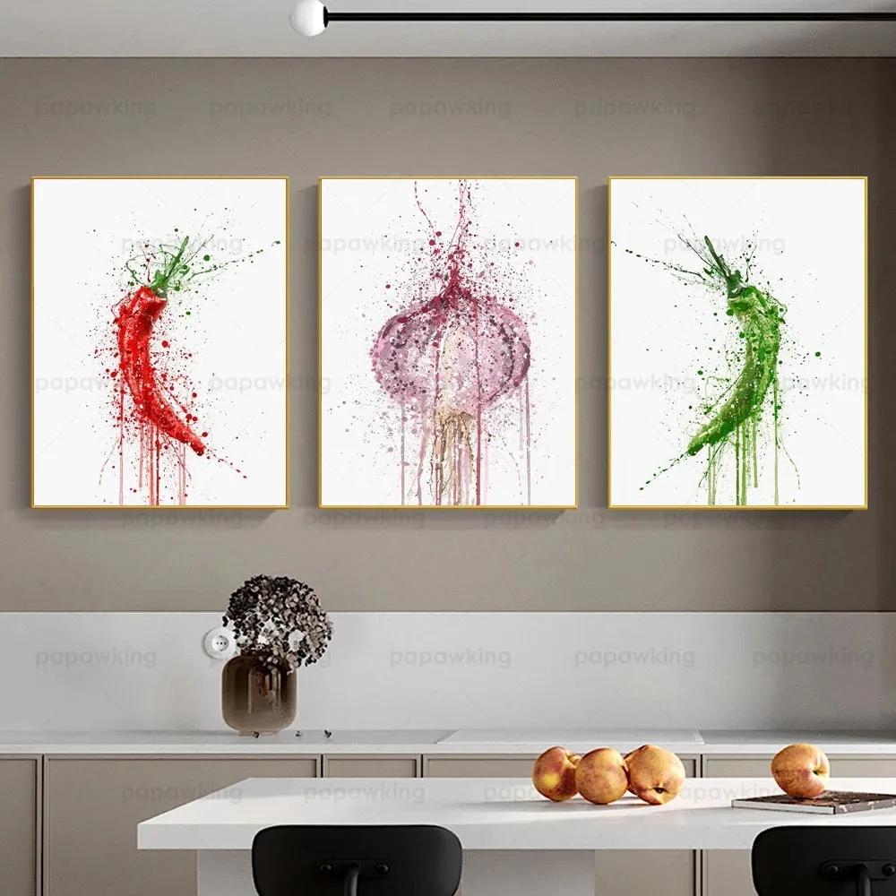 

Nordic Abstract Vegetable Poster Color Splash Ink Art Canvas Painting Kitchen Wall Painting Living Room Home Decoration Mural