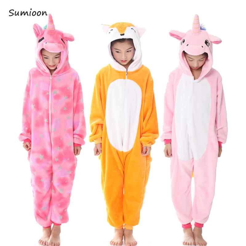 Kigurumi пижамы для детей девочек Единорог аниме панда Onesie детский костюм пижама для мальчиков комбинезон Единорог зимние пижамы для детей