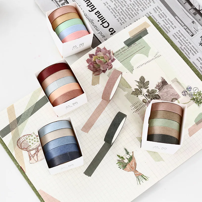 

5X 10mm*5M Solid color paper tape DIY decorative scrapbook masking tape washi tape stationery office adhesive tape