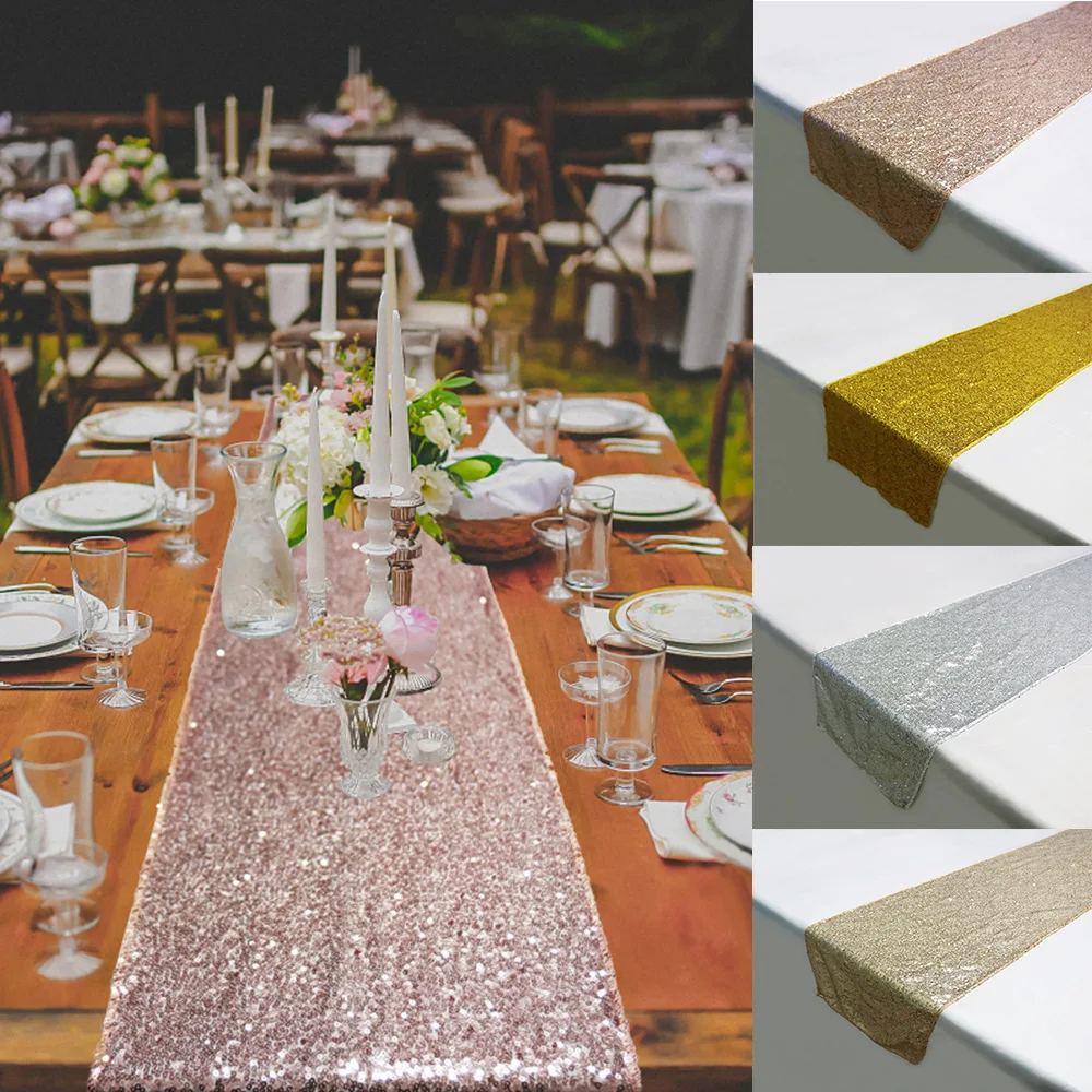 

Free Shipping Rose Gold Sequin Table Runner Luxury Style Table Cloth For Wedding Hotel Dinner Party Decoration