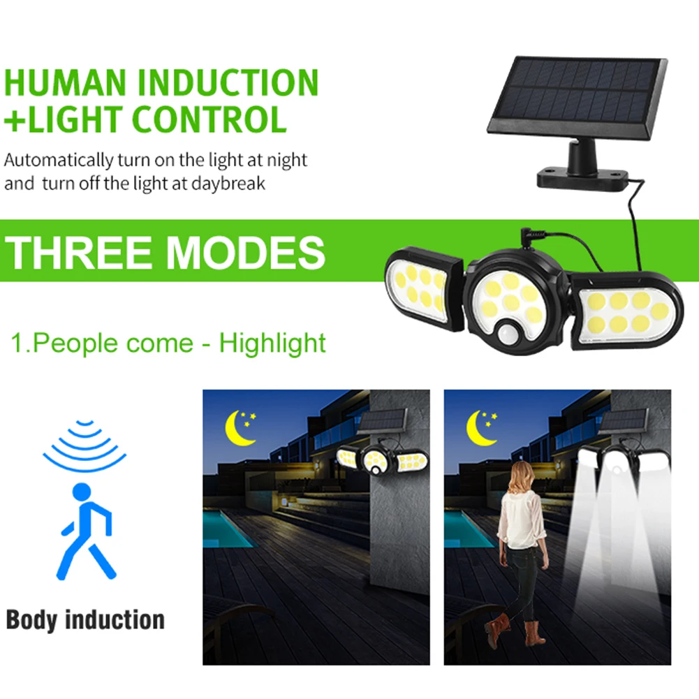 

LED Solar Wall Lamp 3-Head Rotatable Waterproof Motion Sensor Garden Light Outdoor Hanging Solar Powered LED Light