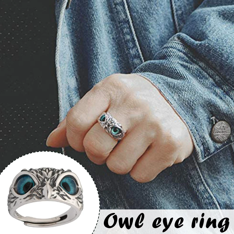 

Мужское и женское кольцо в стиле ретро, серебряное кольцо в виде совы с демоном, глазом, регулируемое кольцо, размер 8-10, FS99