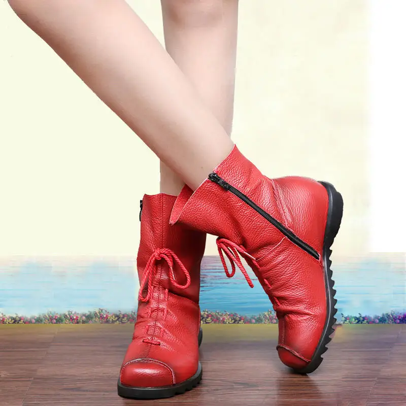 Кожаные ботинки женские сезон осень зима Женские в стиле ретро оригинальные