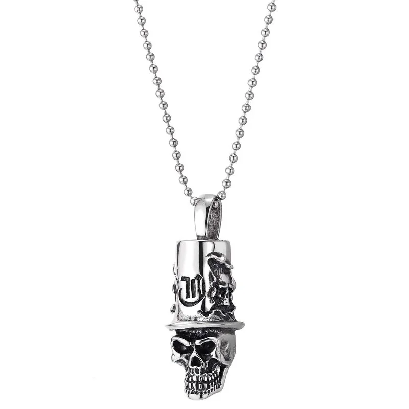 

Trendy Fashion Punk Style Top Hat Skull Necklace Pendant Gothic Retro Men's Popular Hip Hop Locomotive Party Accessories Gift