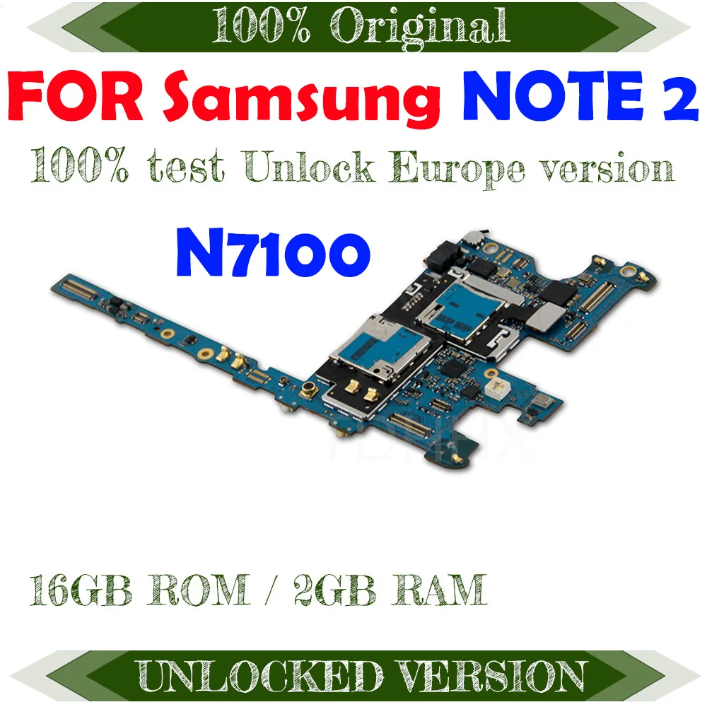 For Original Samsung Galaxy Note 2 N7100 Motherboard 16GB Full Unlocked Mainboard With Chips Android OS System Logic Board | Мобильные