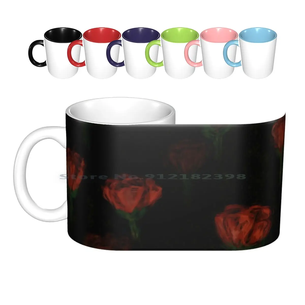 

Букет из красных роз, керамические кружки, кофейные чашки, Кружка для молока и чая, букет из красных роз, черные выцветающие Дори Фишер, креат...