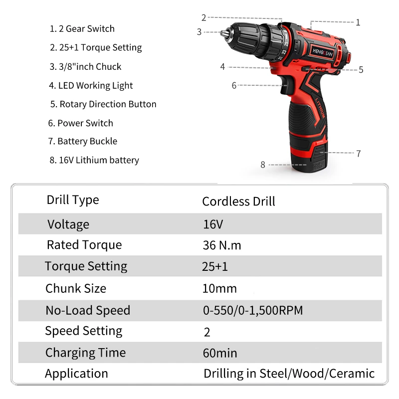 Аккумуляторная отвертка электрическая дрель для литиевой батареи с 12 В/16 В/20 в |