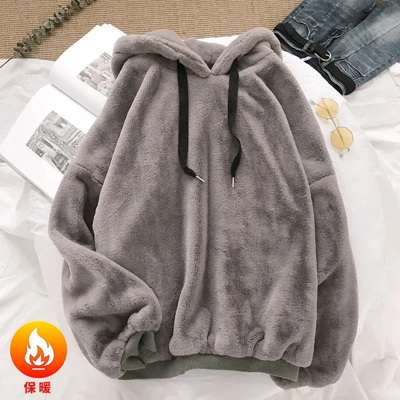 

winter long-sleeve plus fleece sweater women loose jacket plush warm top Solid Hoodies Vintage Harajuku Streetwear oversized y2k