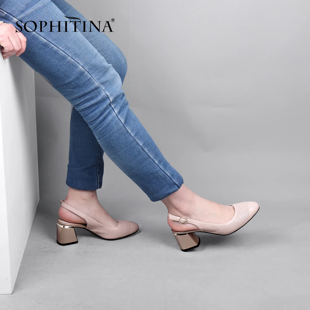 Женские туфли лодочки SOPHITINA заостренный носок высокий квадратный каблук ремешок