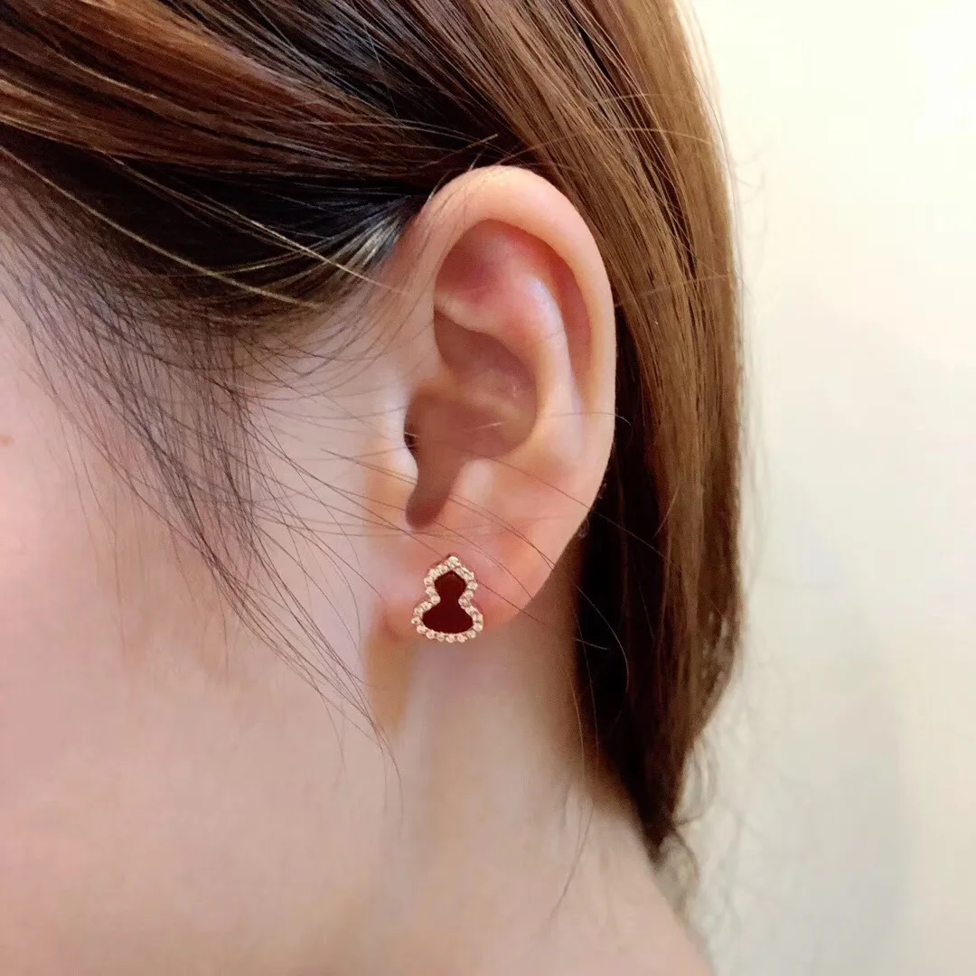 Роскошные серьги из серебра S925 пробы с красным опалом и тыквой милые мини белого