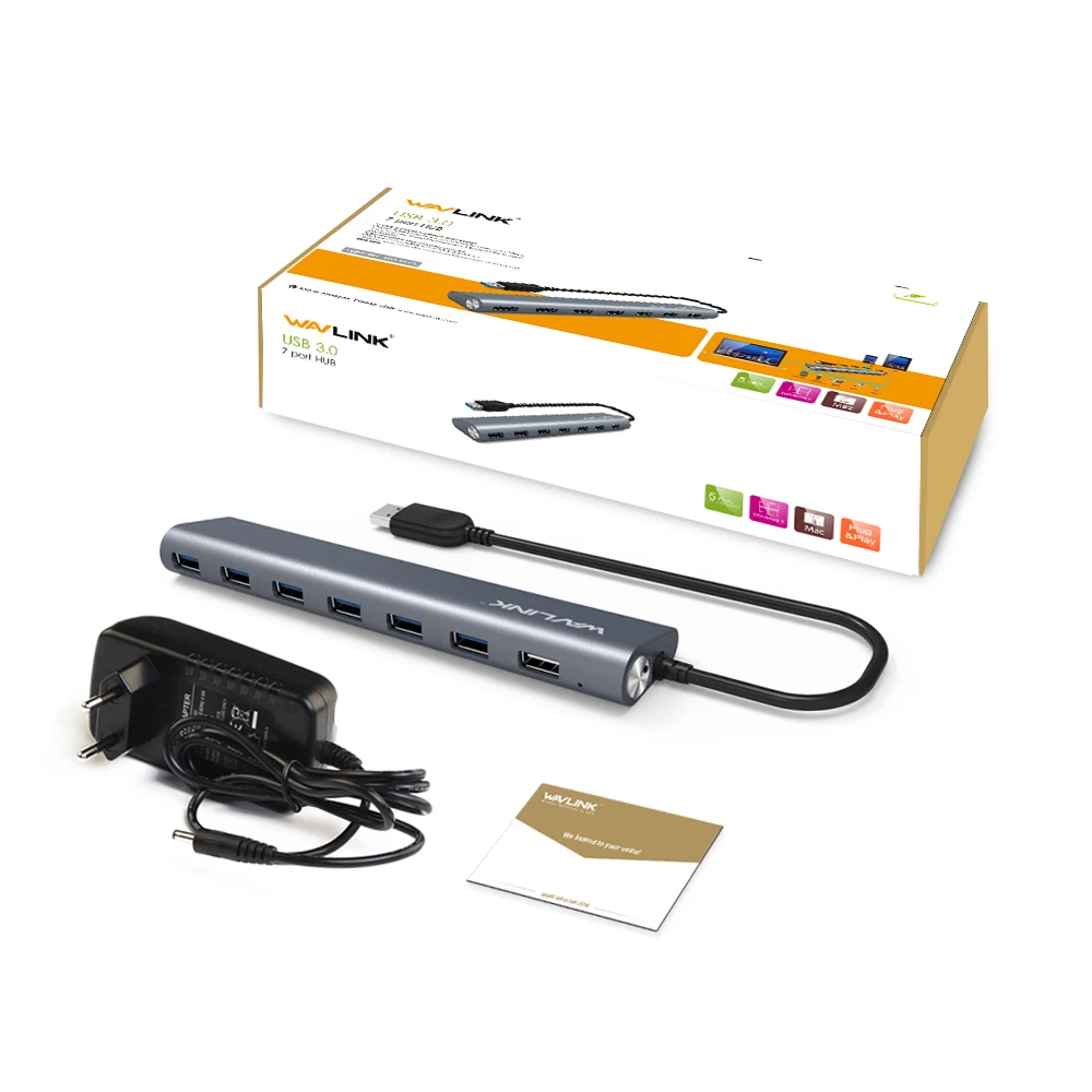 Суперскоростной 7 портовый алюминиевый концентратор USB 3 0 с адаптером питания 5 В/4