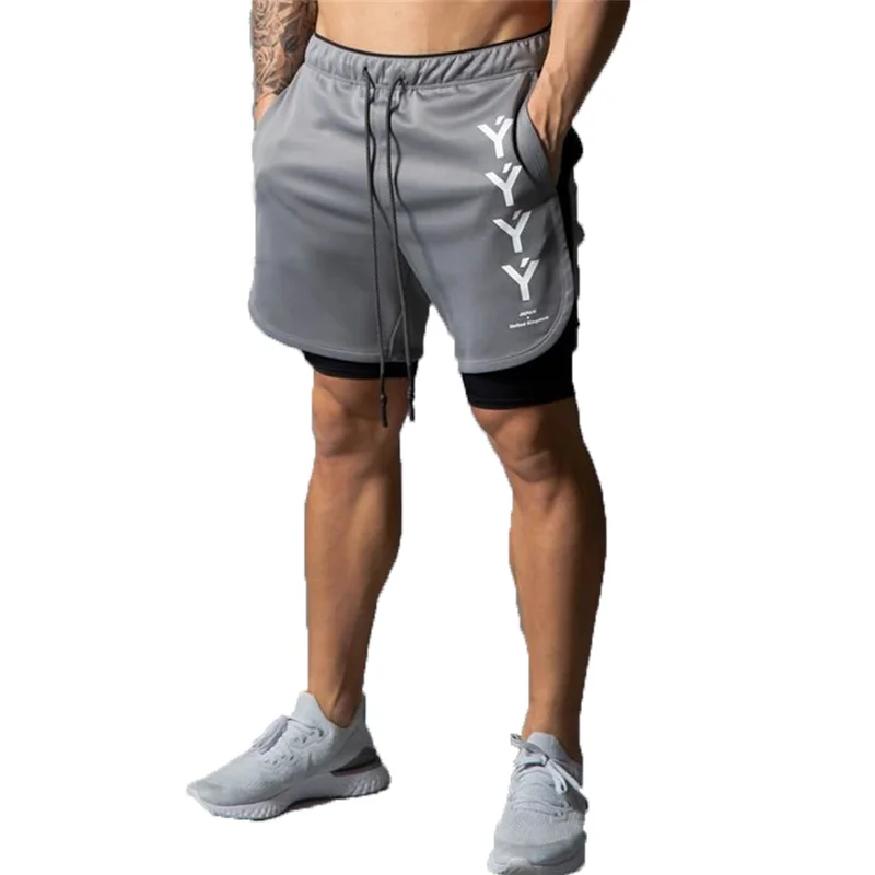 Шорты мужские спортивные 2 в 1 двухслойные дышащие для бега спортзала фитнеса