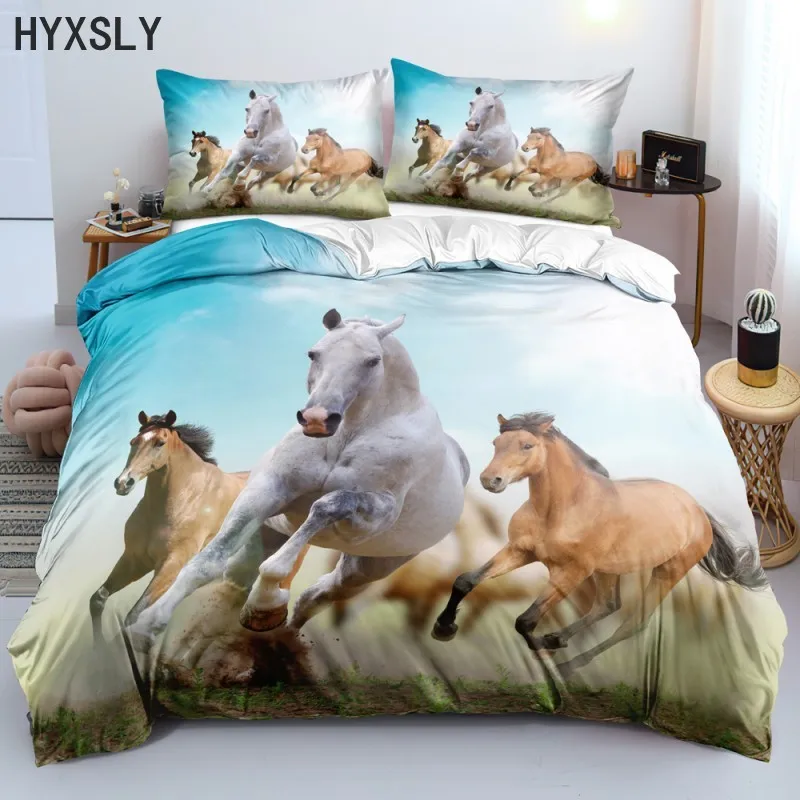 

White Horse Running Bedding Set 3D Printed Duvet Cover Bed Clothes Single Double Queen King Child Duvet Cover With Pillowcase