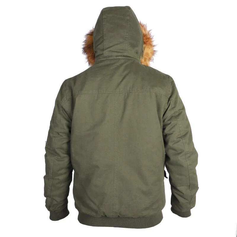 Куртка-бомбер мужская из 2020 хлопка с меховым капюшоном зимняя оливковая зеленая