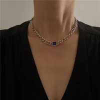 korean retro red blue square crystal rhinestone choker necklace collar for women geometric metal clavicle chain necklace jewelry