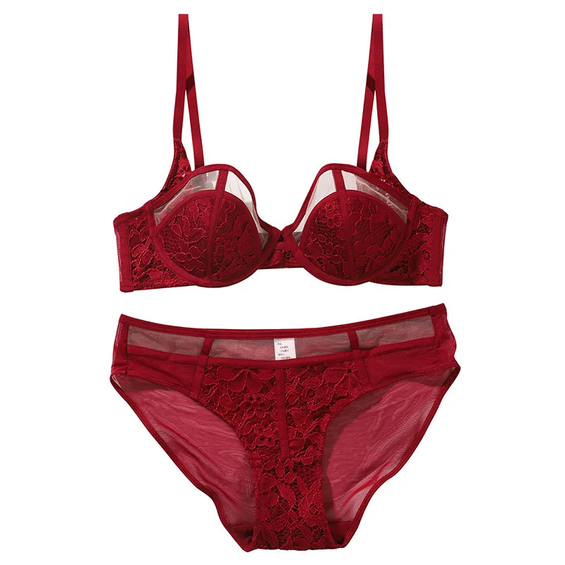

Women New Fashion Red Bralette Underwire Push Up Bra Set Low Rise Sexy Pantie Adjusted Padded Bra for B-C Cups Female Bras