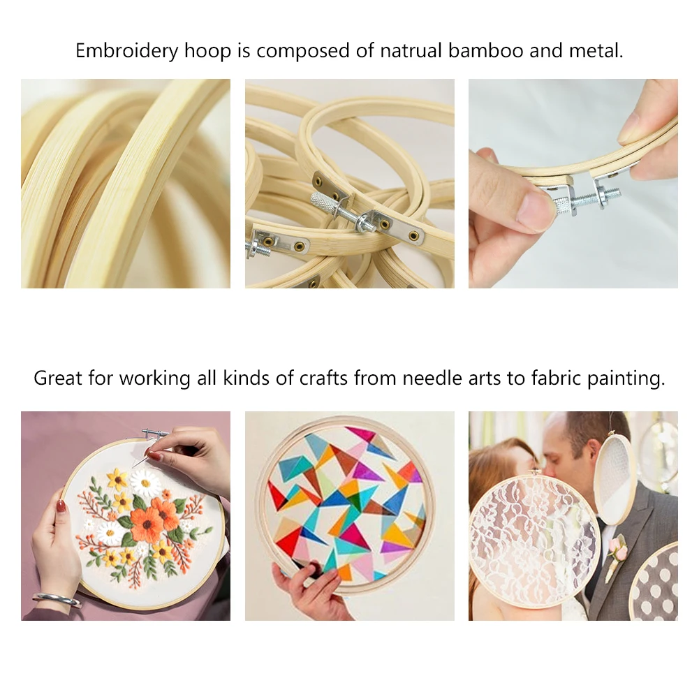 

5Pcs 10/15/18/23/26cm Embroidery Hoops Frame Set Bamboo Wooden Embroidery Hoop Rings for DIY Cross Stitch Needle Craft Tools