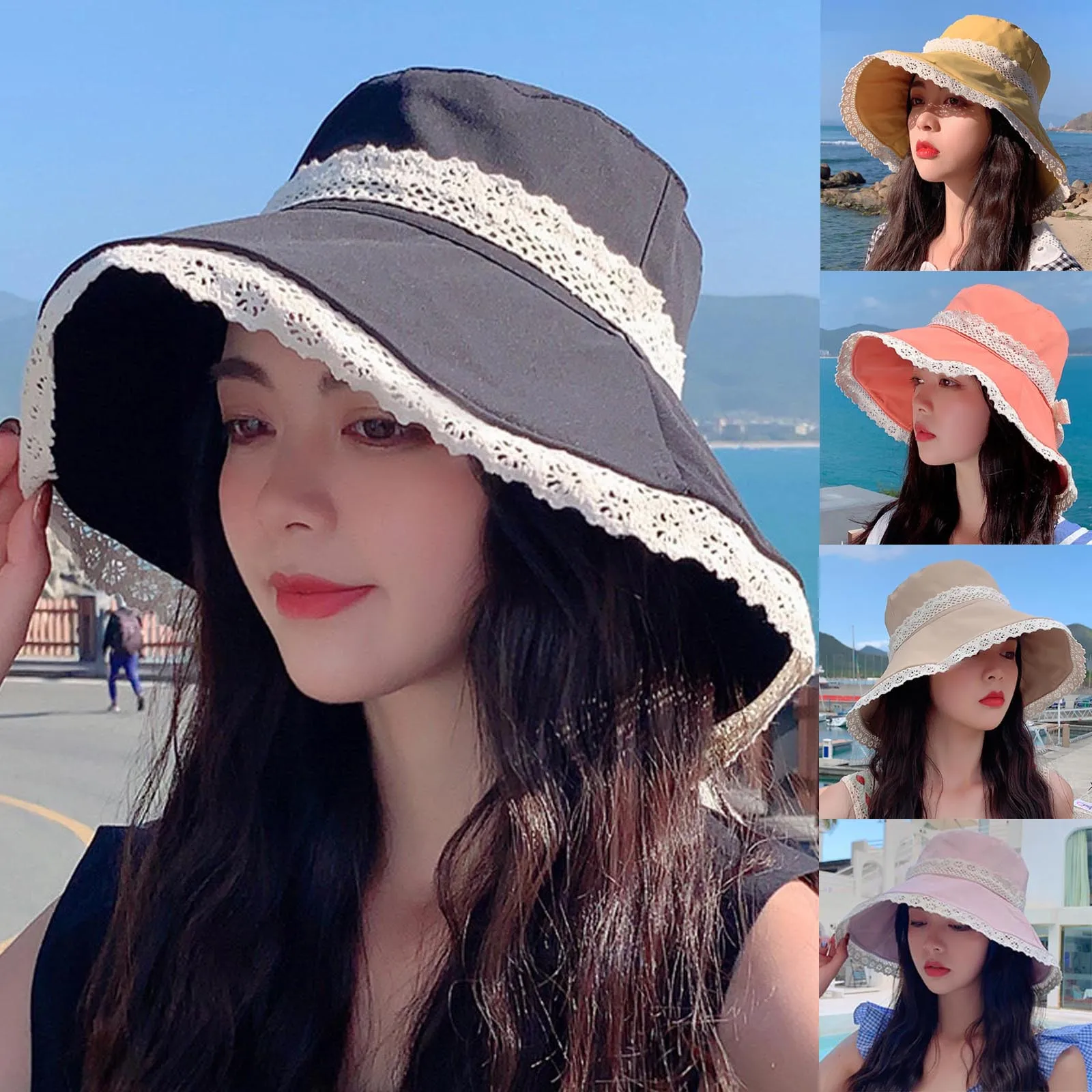 

Summer Women Bucket Hat Fold Lace Fashion Outdoor Sunshade Hat Basin Hat Fisherman Hat ляпа женская леняя