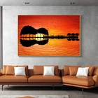 Отражение деревьев на закате гитары картина маслом на холсте искусство Cuadro Плакаты и принты Скандинавская картина на стену для Гостиная