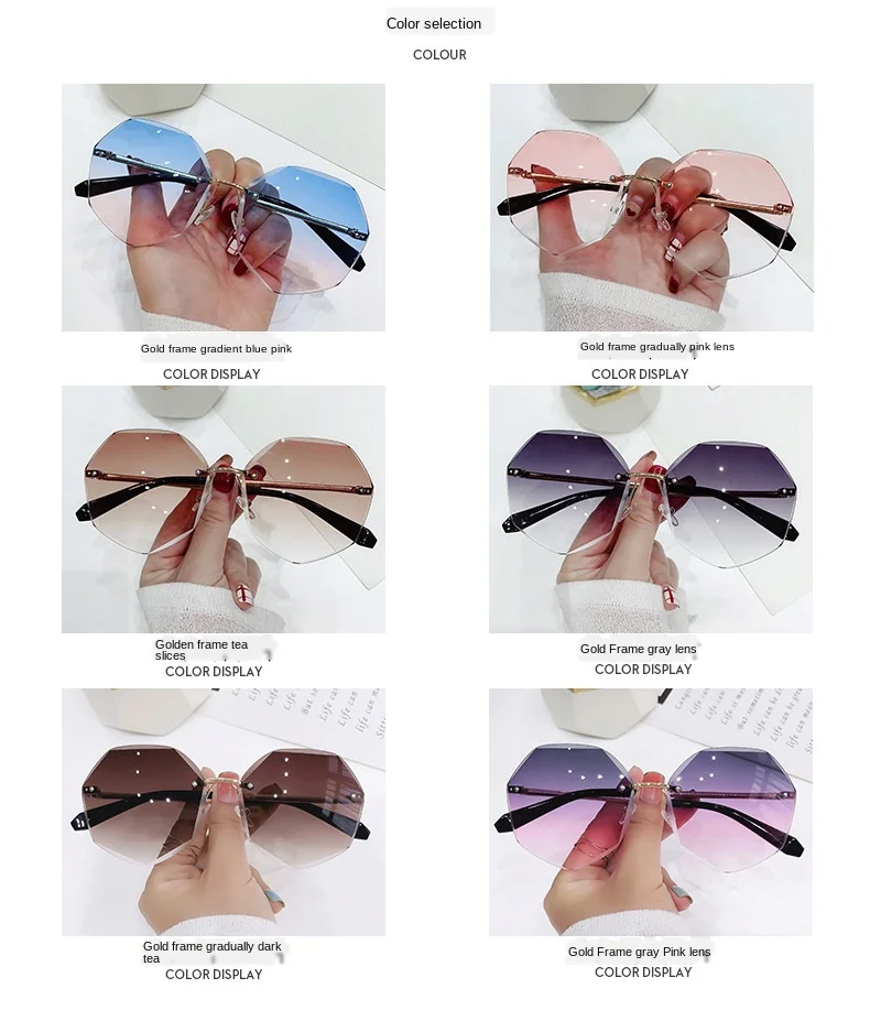 

Oversized Rimless Women's Sunglasses Design Fashion Lady Sun Vintage Alloy Classic Brand Designer Shades