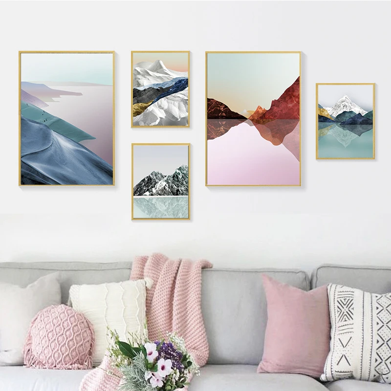 

Mountain Lake Abstract Canvas Painting Wall Art Picture Poster New China Landscape Picture Print Living Room Home Decoration