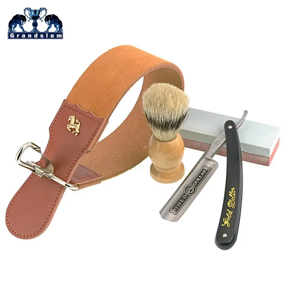 GD 66 Razor Set Бритье Золотой доллар прямой бритва набор Мужская Щетина Щетка для волос кожаный точильный ремень Oilstone Парикмахерская бритье борода комплект - Цвет: GD 66 Razor Set