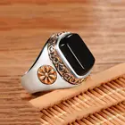 Мужское Винтажное кольцо с черным Цирконом, резное кольцо золотого цвета с цветочным узором, серебряного цвета, модные ювелирные украшения вечерние