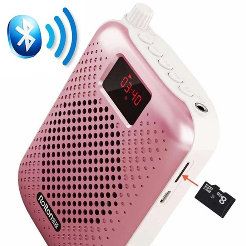 구매 1PCS 확성기 휴대용 음성 증폭기 교사 마이크 스피커 5W FM 녹음 Mp3 플레이어 FM 조정 가능한 라디오 레코더