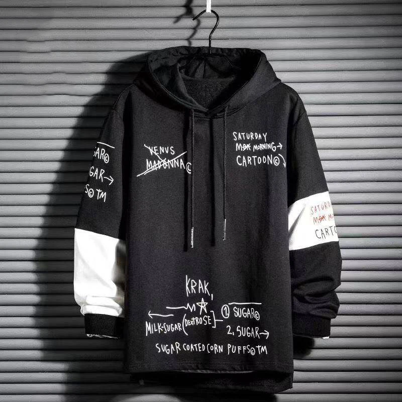 

Black Hip Hop Hoodie Men Casual Punk Sweatshirts Streetwear Cool Women Autumn Oversized Male Fashion Patchwork Hooded Hoodie