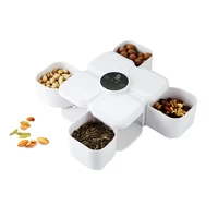 lihuachen automatic induction rotating shrink snack plastic storage box4 compartment food candy box nut dried fruit plate