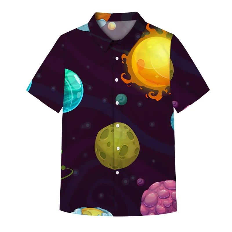 

YOUTHUP/Детские рубашки; Рубашки с объемным принтом планеты; Повседневная детская рубашка с короткими рукавами; Уличная одежда для девочек