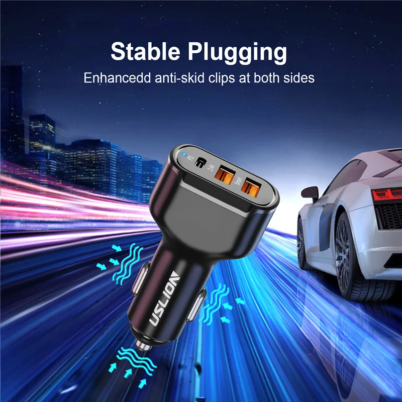 uslion 30w car charge pd 3 ports usb qc4 0qc3 0 type c fast charge for xiaomi huawei samsung mobile phone charger adapter in car free global shipping
