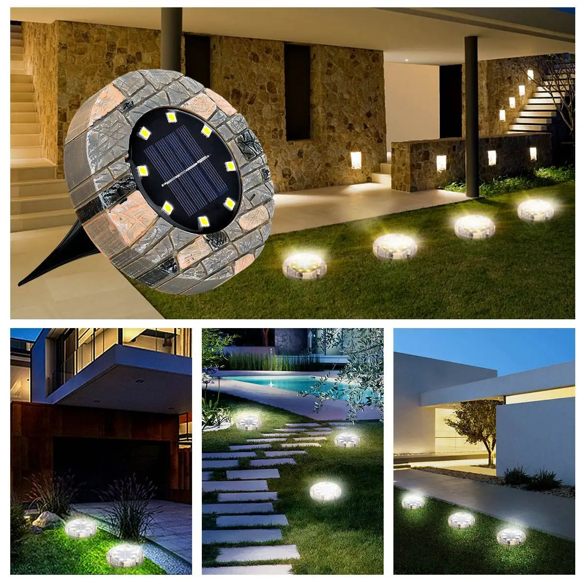

8LEDs Solar Garden Landscape Lawn Lights IP65 Waterproof Buried Sensor Lights 1.2V For Pathway Driveway Lawn Yard Ground Light