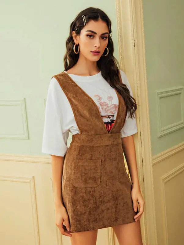 

Goocheer Sexy Women Ladies Corduroy Mini Skirt School Girl Costumes Dance Micro Dress