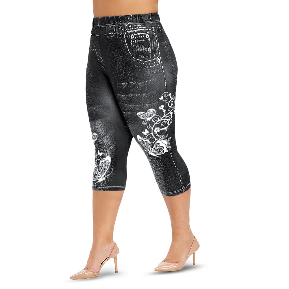 ROSEGAL большой размер Бабочка 3D джинсы с принтом леггинсы для фитнеса эластичные