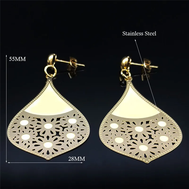 

2021 Stainless Steel Flowe Big Long Stud Earrings Women Gold Color Big Earrings Boho Jewelry boucle doreille femme E1681S01